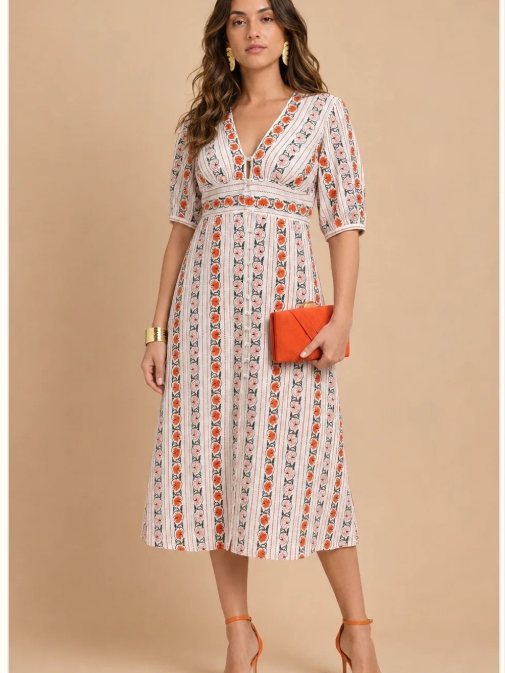 Sandro Embroided Cream Midi Wrap Dress - Picture 3 of 10